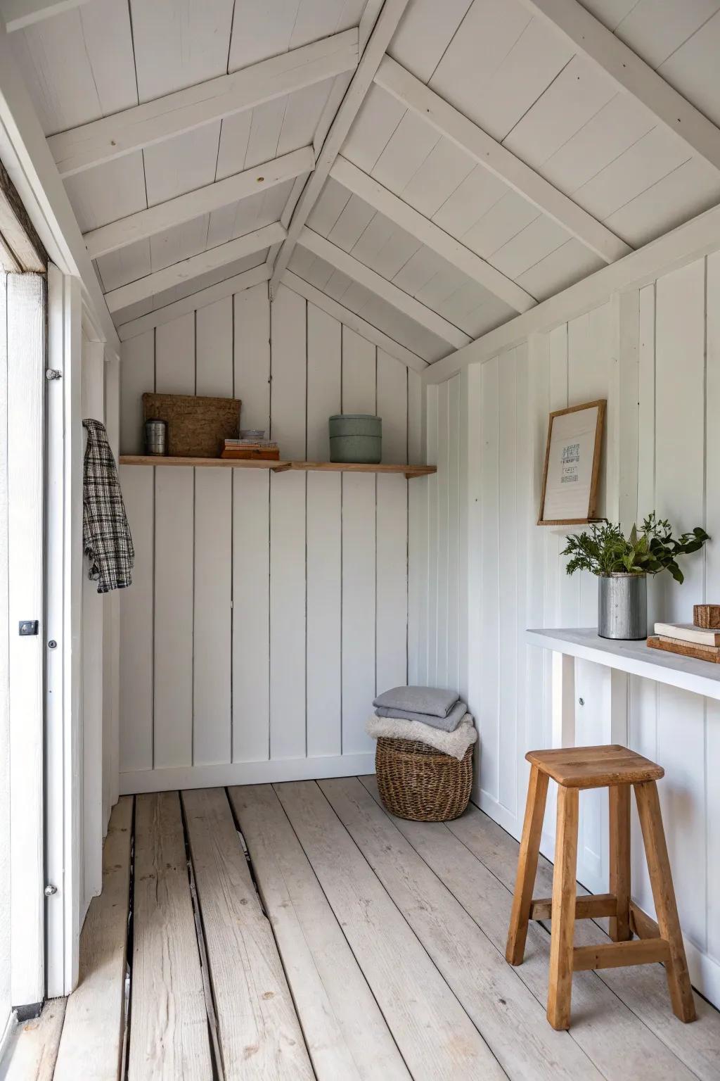 A minimalist shed providing a serene escape.