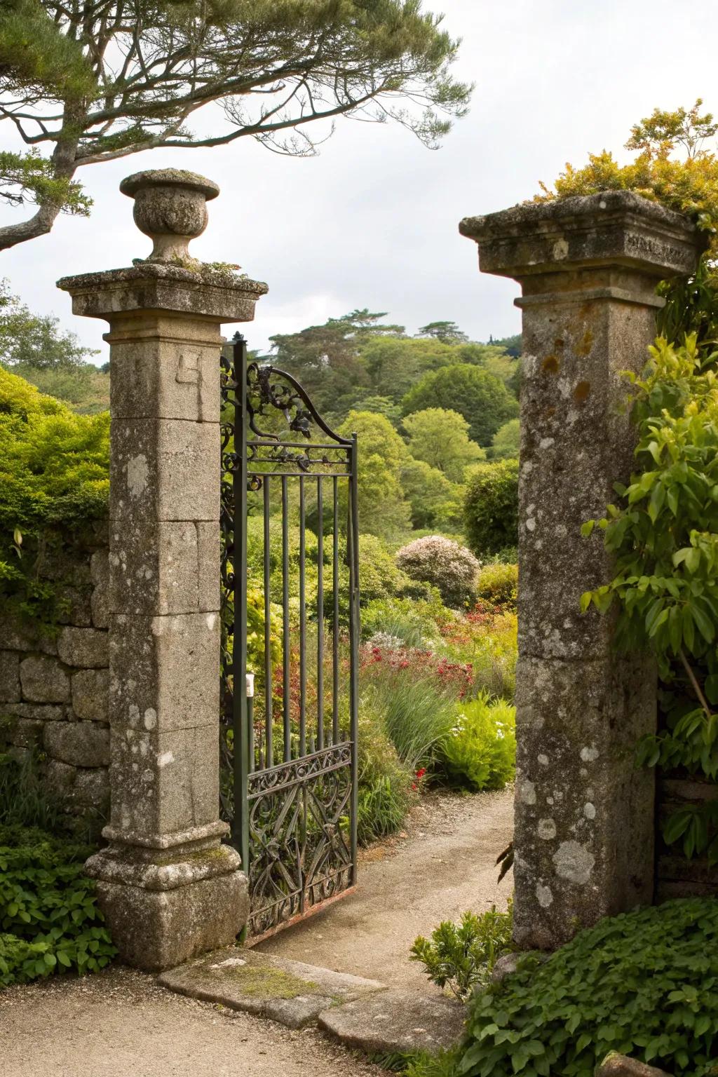 Natural stone framing creates a striking garden entrance.