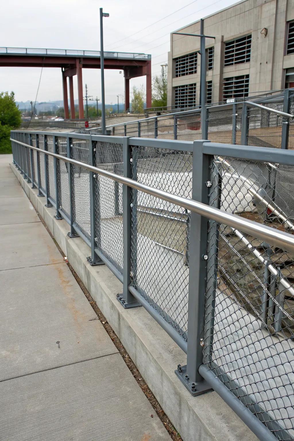 Mesh railings provide an industrial edge with modern appeal.