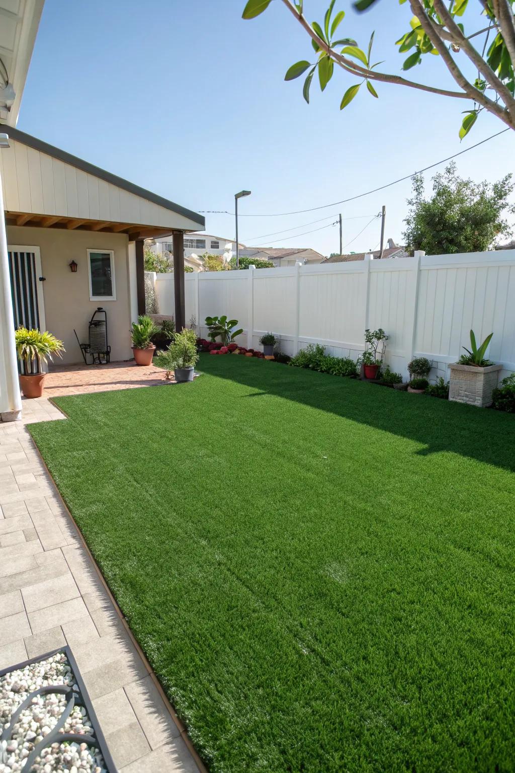 Artificial grass offers a lush, maintenance-free lawn alternative.