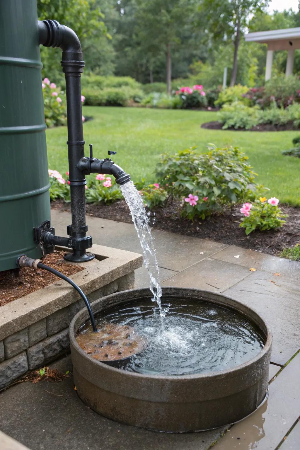 An eco-friendly disappearing fountain utilizing a rainwater collection system.
