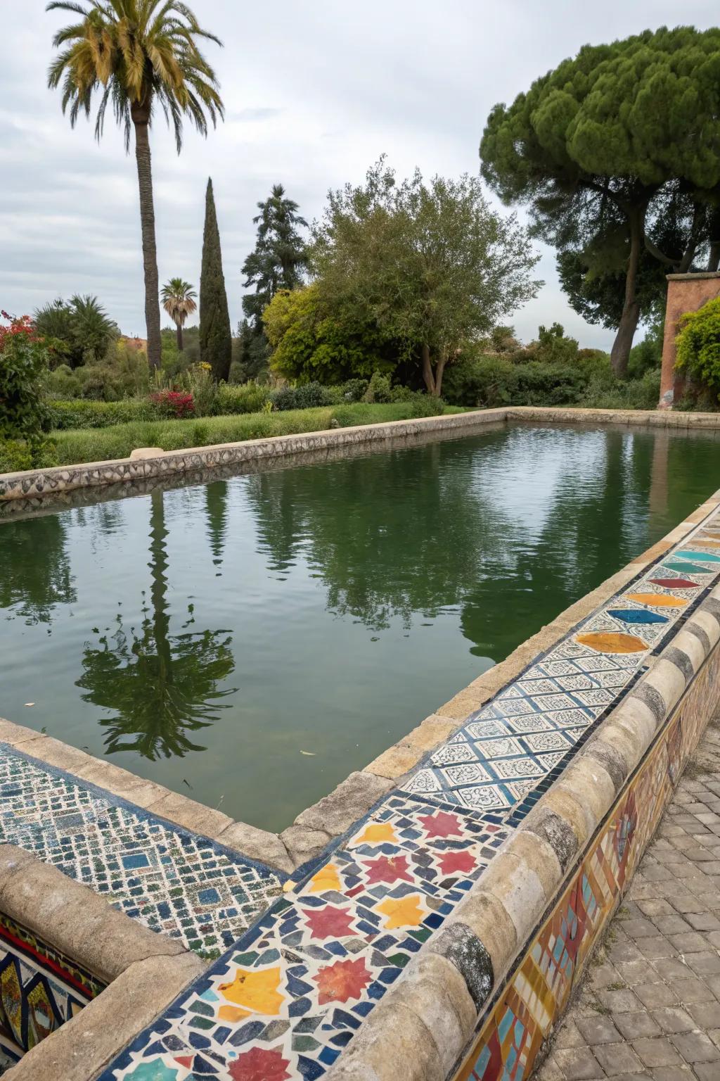 Add a vibrant artistic touch with colorful mosaics.