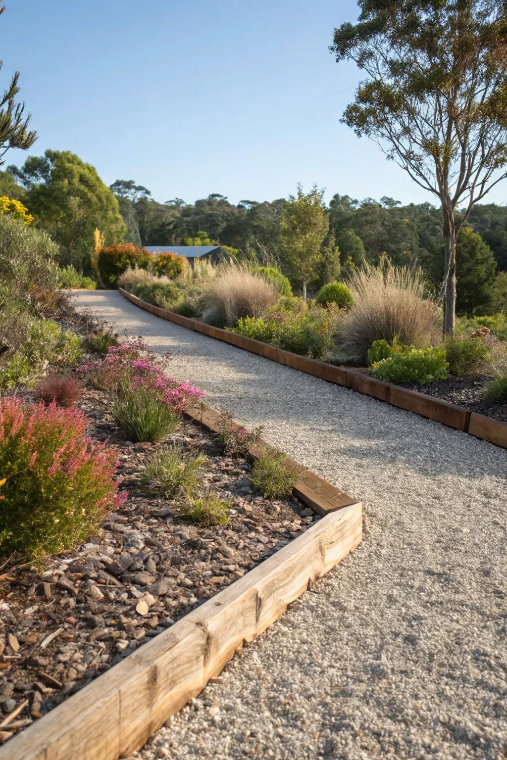 Local wood varieties offer a sustainable and creative edging solution.
