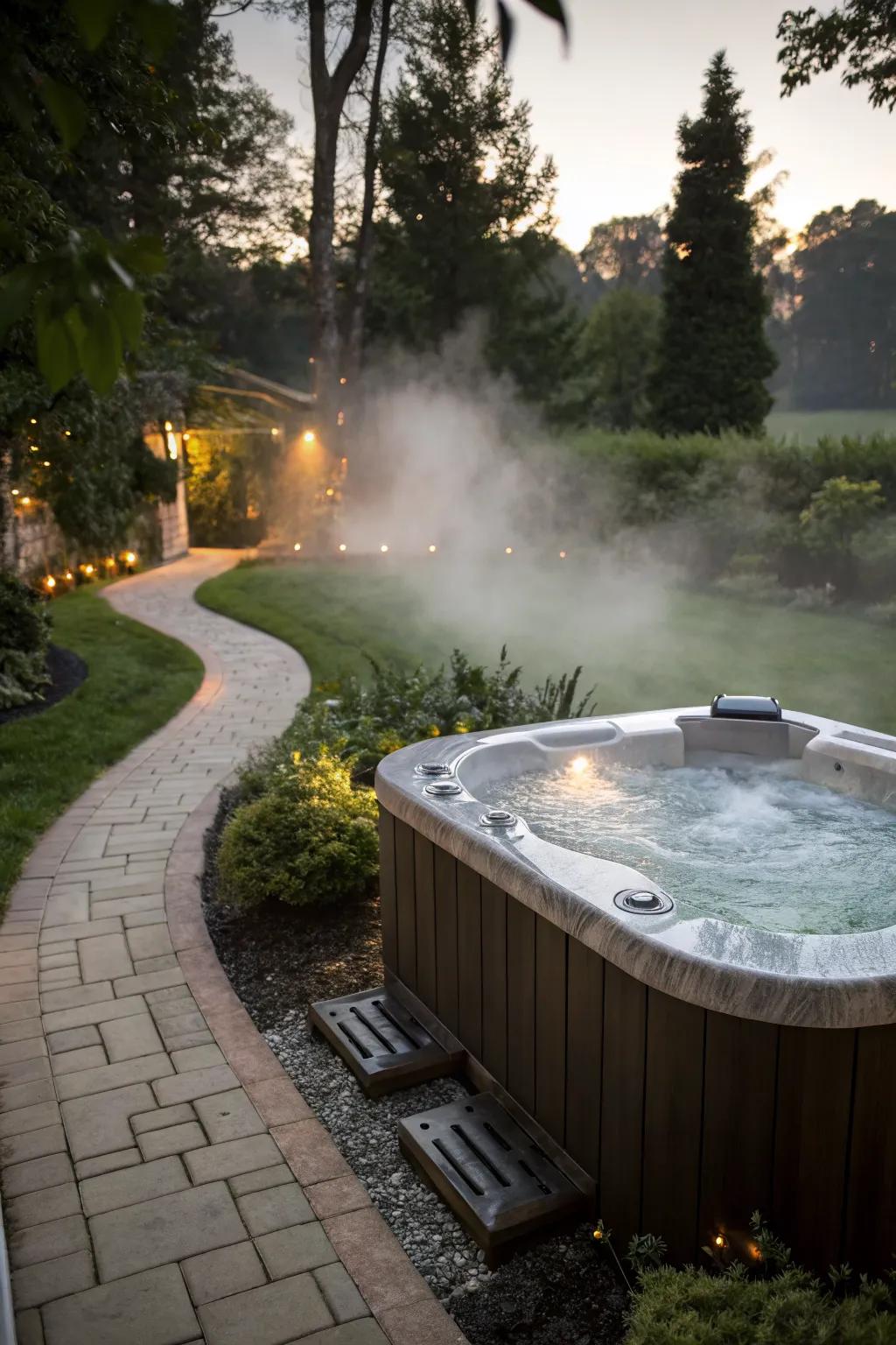 Water features provide a soothing soundscape for relaxation.
