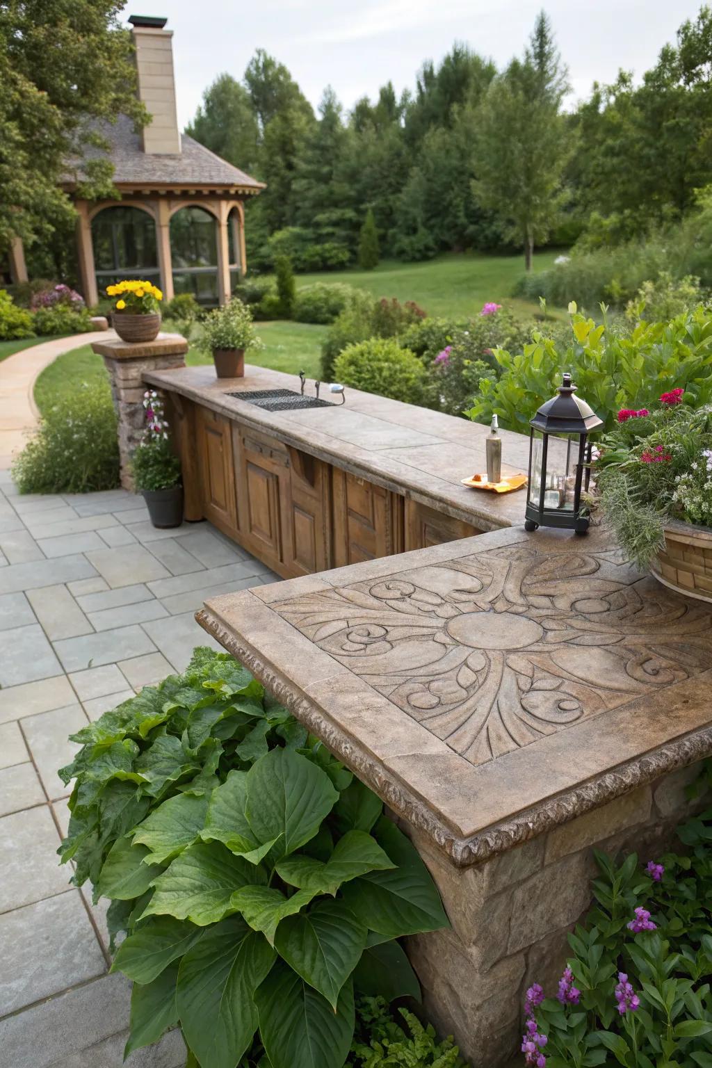 Rustic charm with stamped concrete patterns.