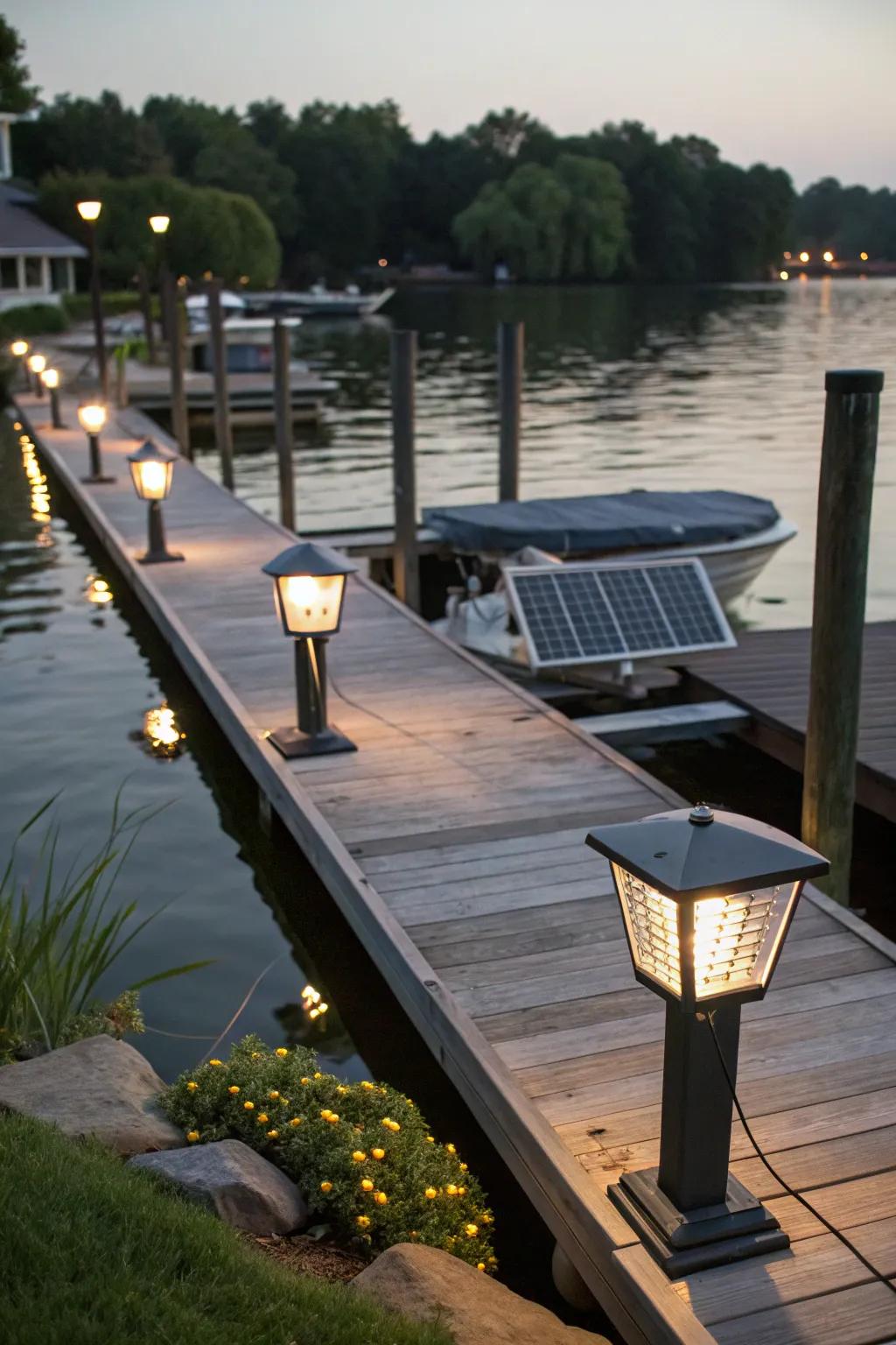 Illuminate your dock sustainably with solar lights.