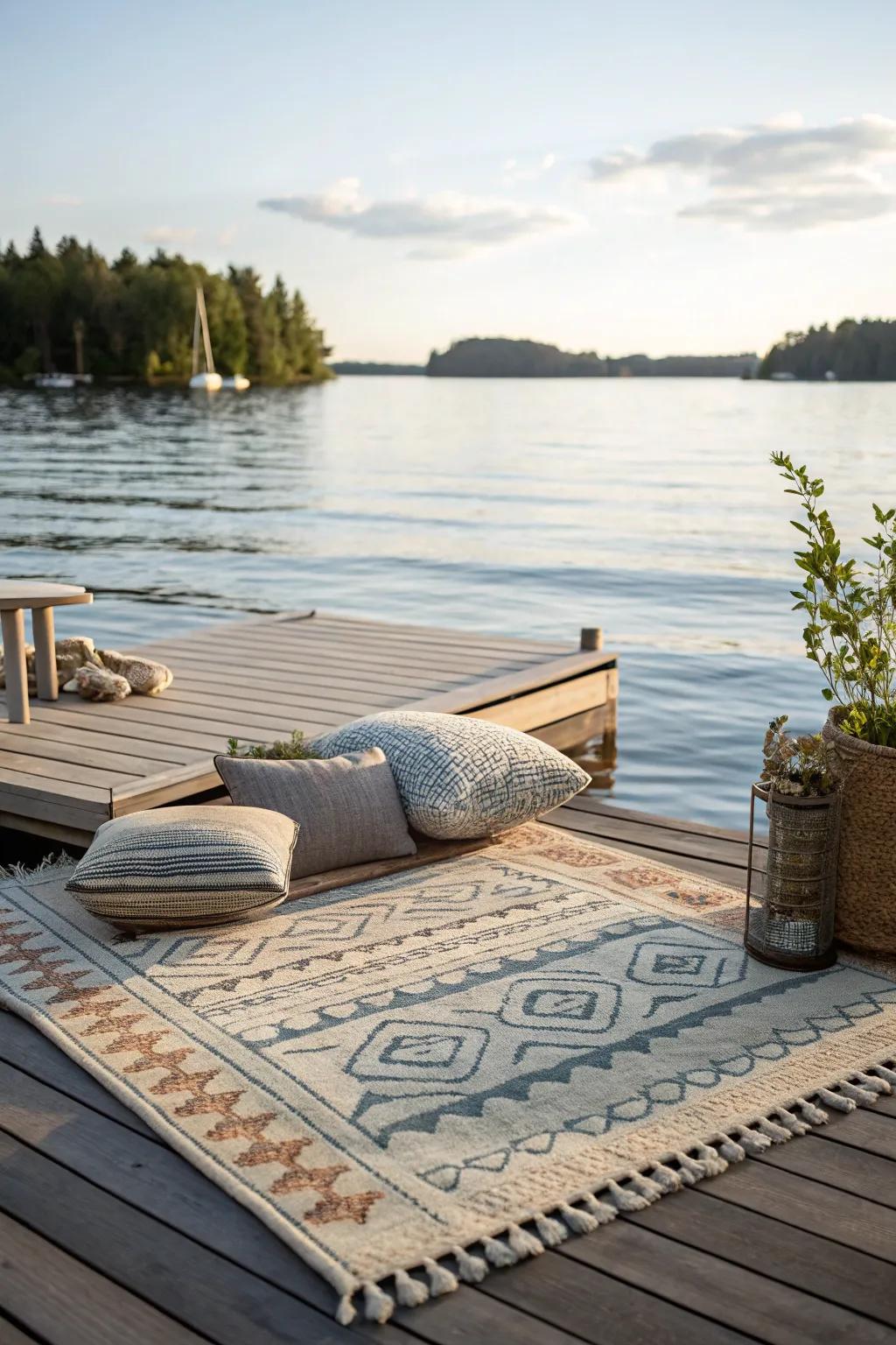 Define your space with a cozy outdoor rug.