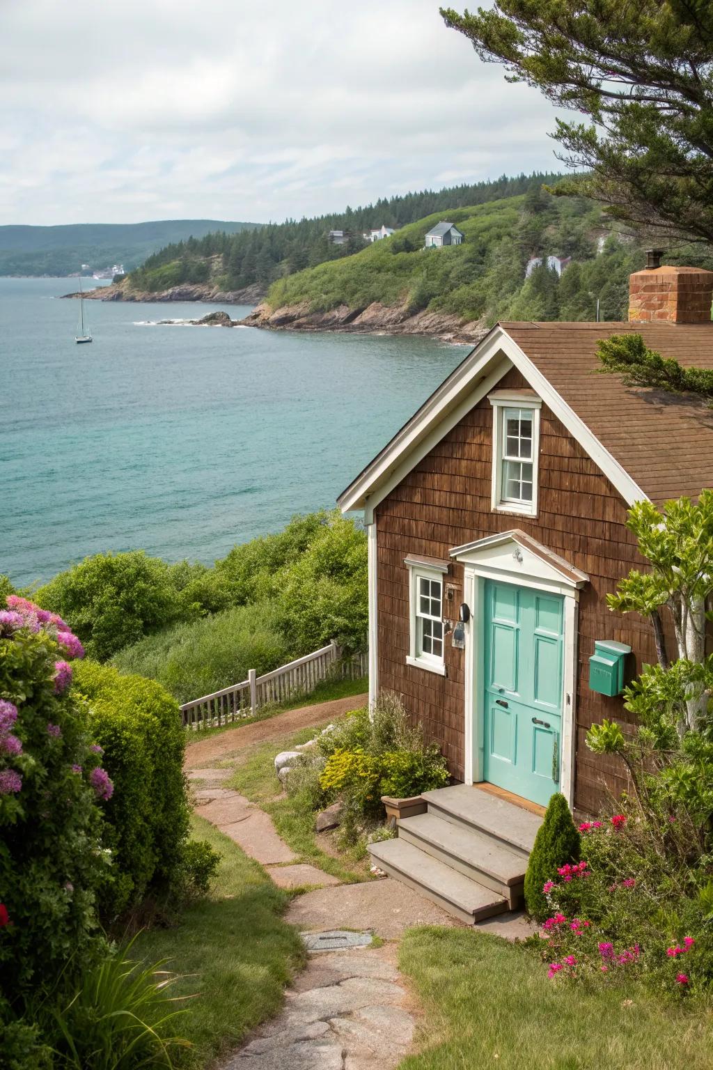 Seafoam green doors provide a breezy, relaxed vibe for brown homes.