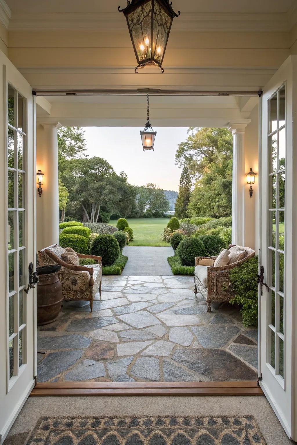 Stone pathways guide guests to your door.