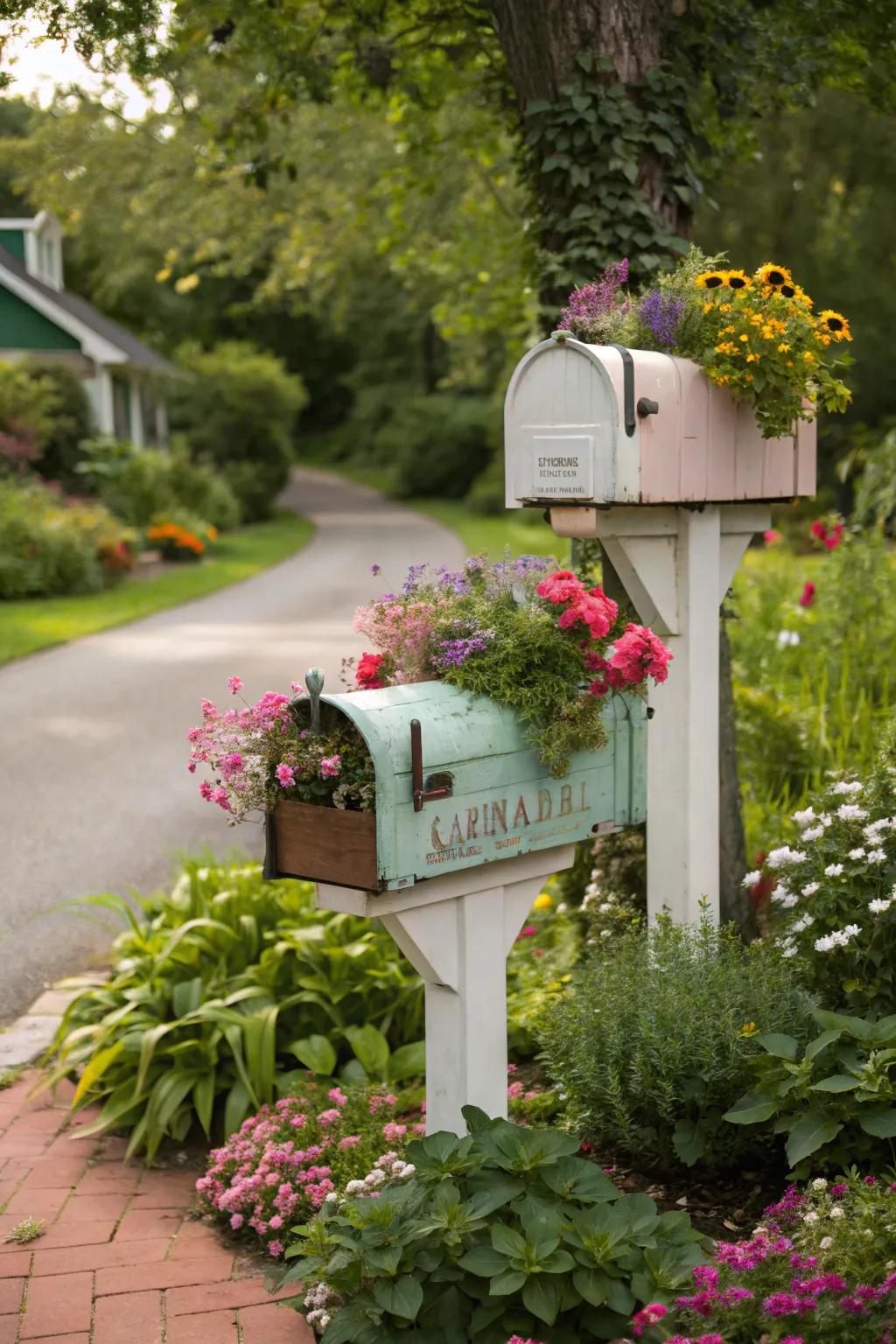 Blooming beauty with a planter base mailbox setup.