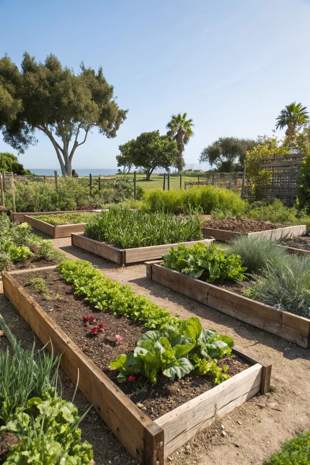 Raised beds improve drainage and add structure.