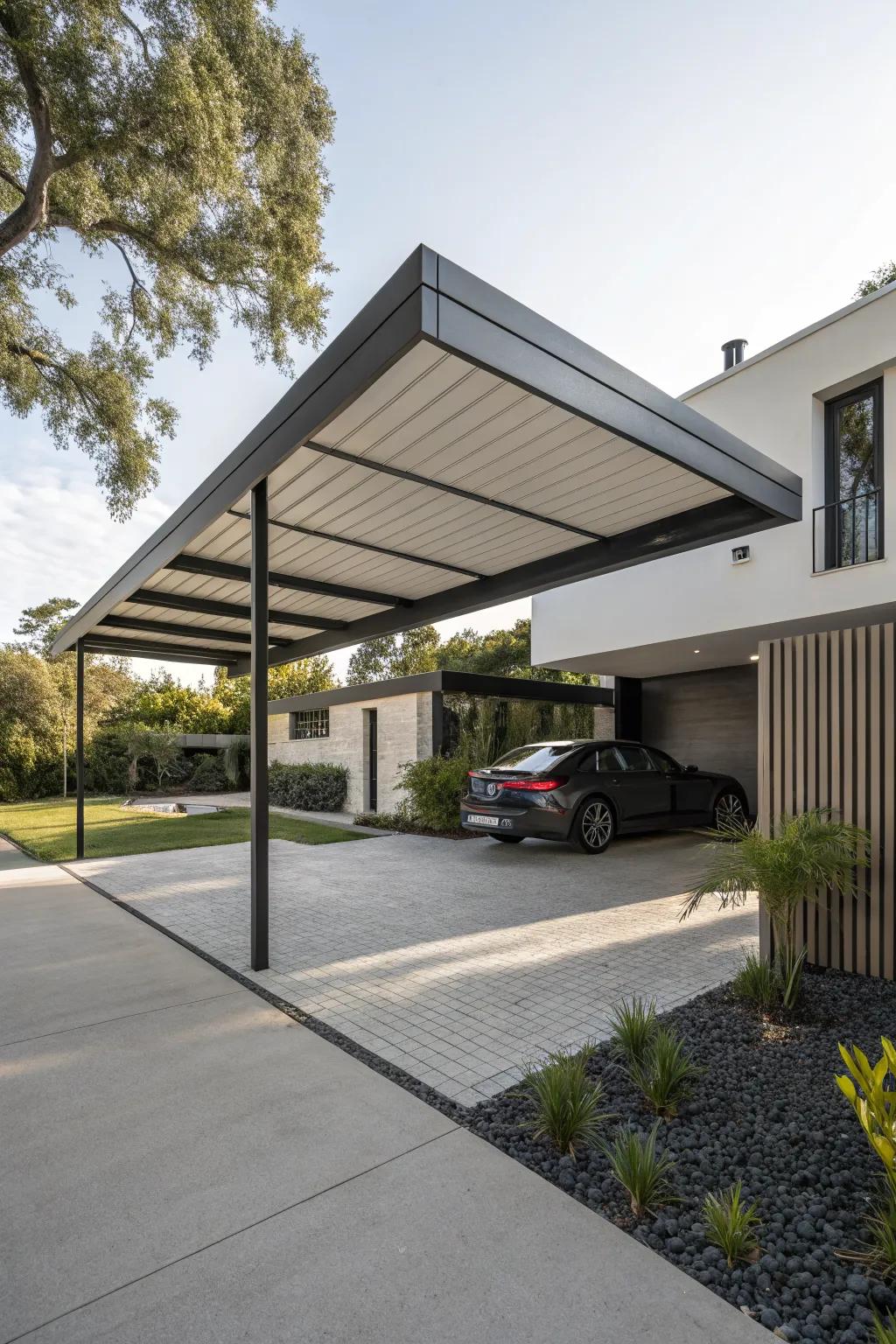A geometric shade structure that adds a modern edge.