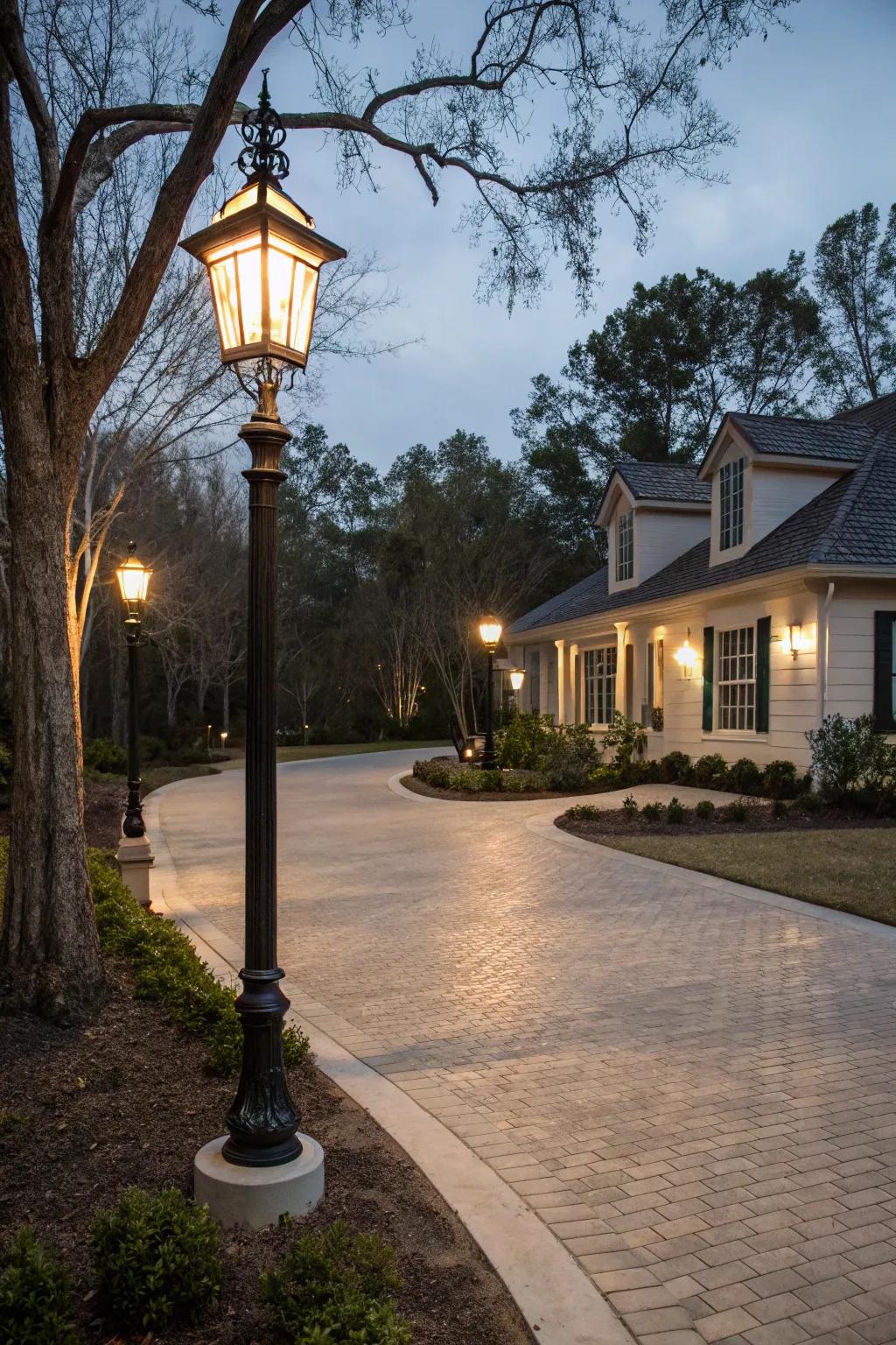 Double lantern lamp post for enhanced illumination.