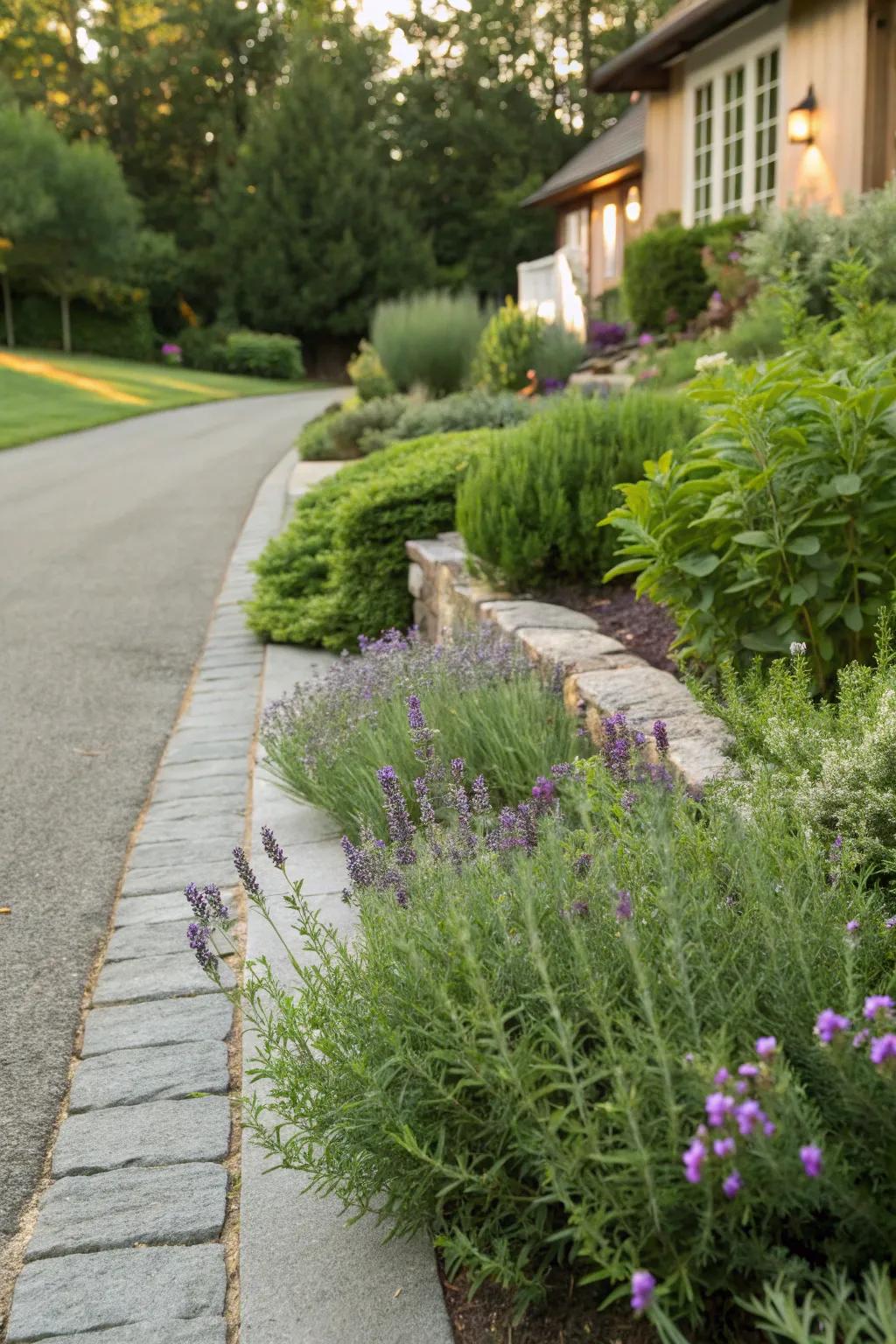 Enjoy the delightful scents of herbs planted along your driveway.