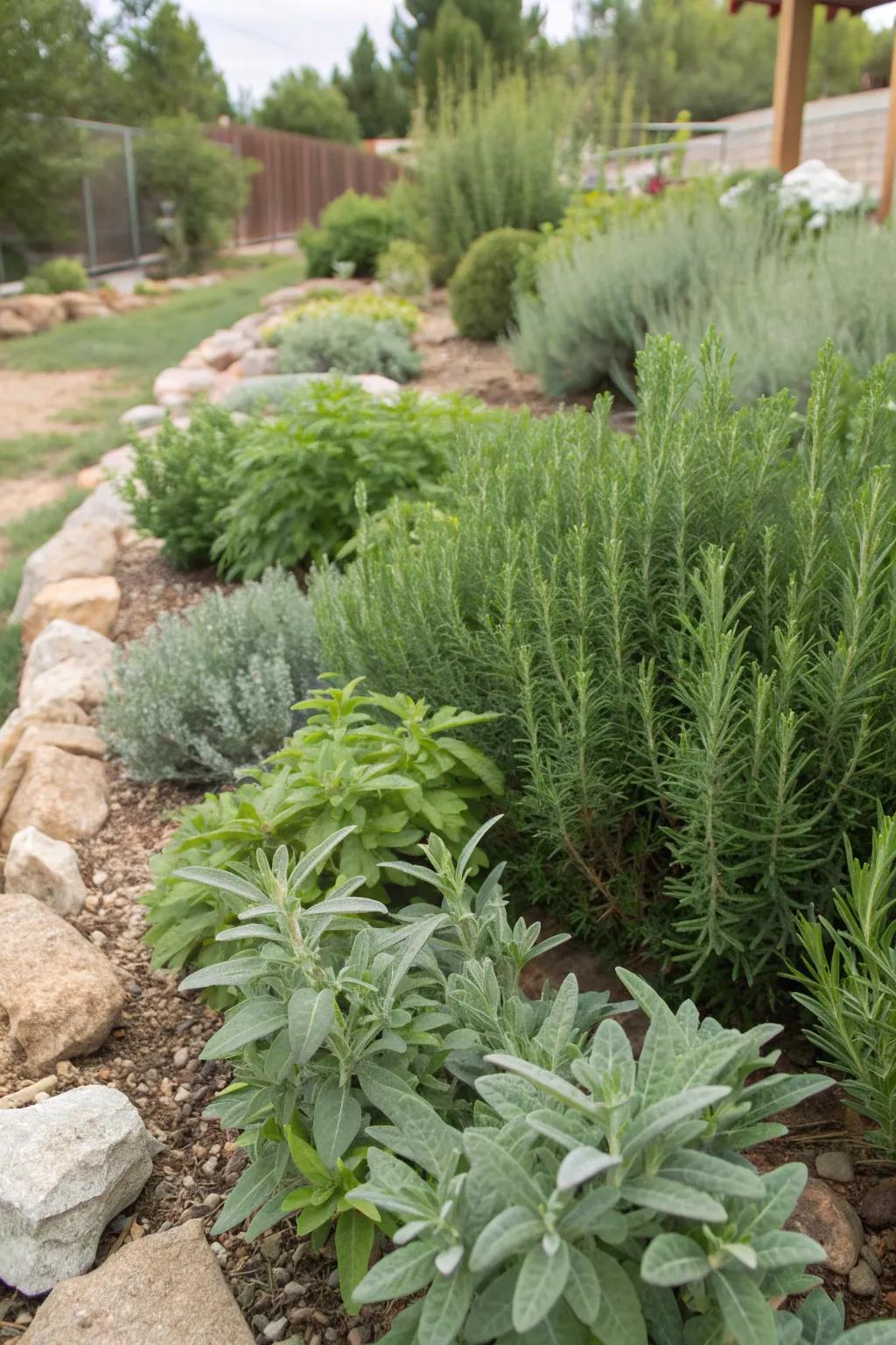 Edible plants like rosemary and sage are both tasty and water-wise.