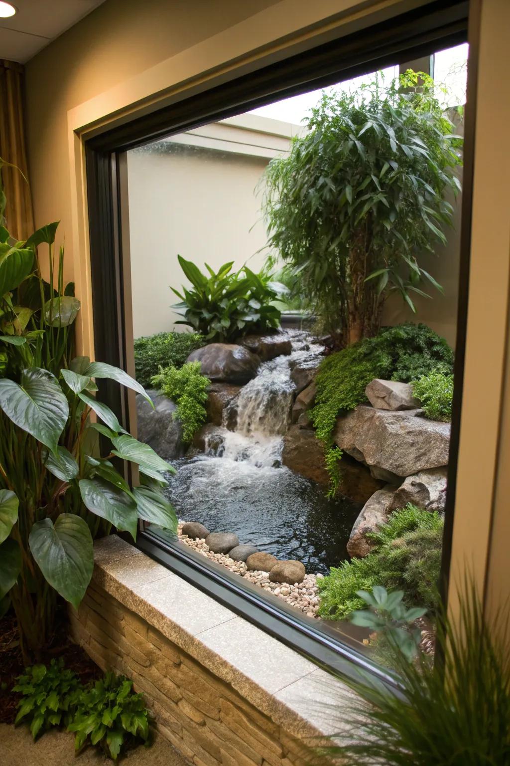 Faux water features provide tranquility without maintenance.