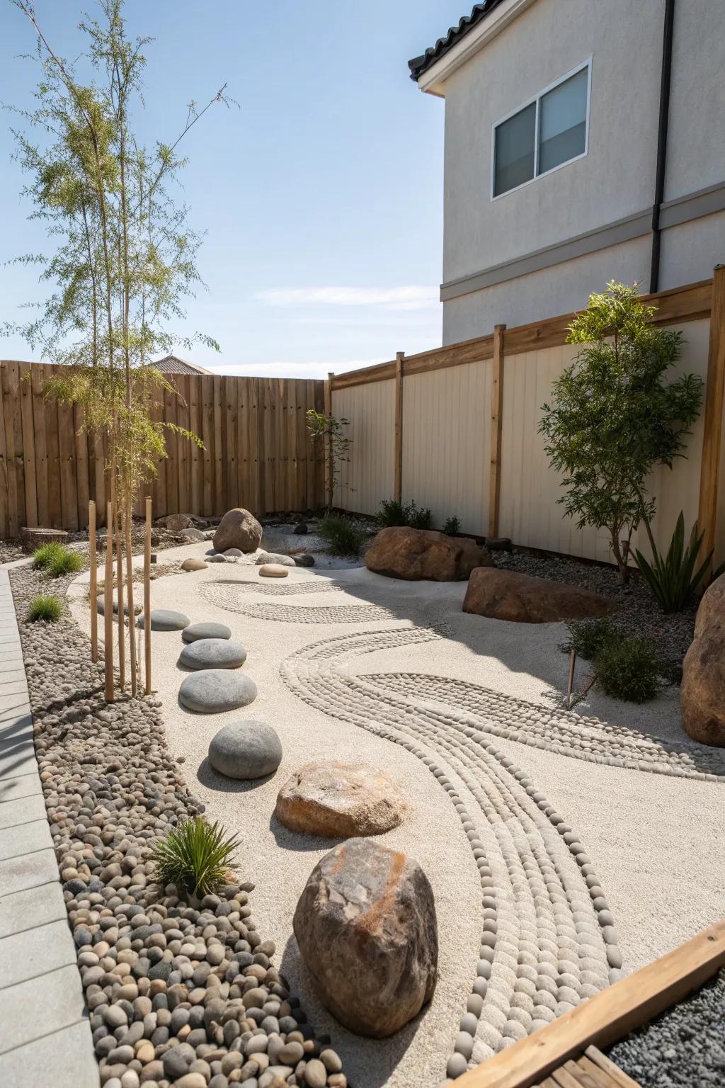 Find tranquility in a minimalist Zen garden.