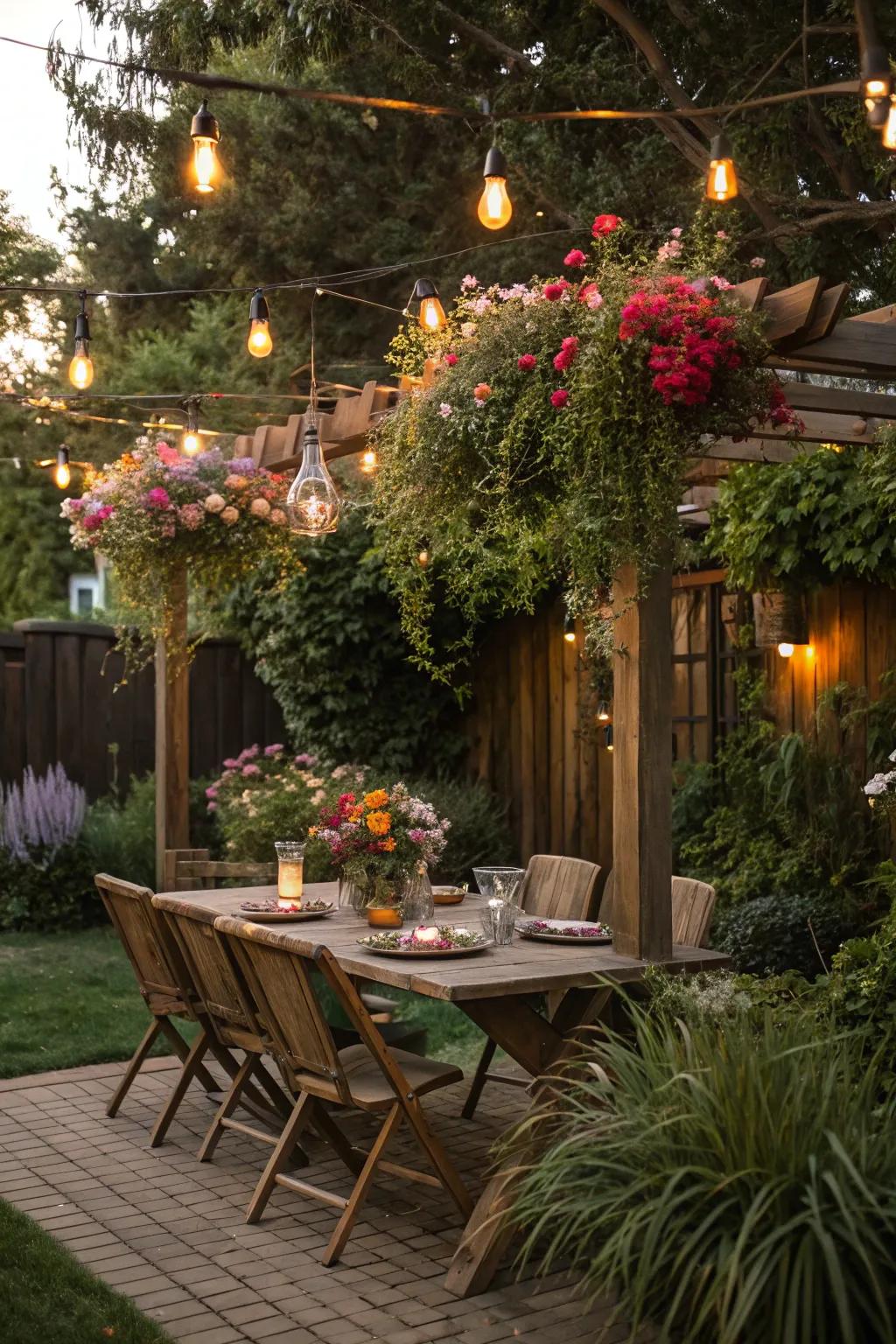 Floral hanging installations create a stunning visual impact.