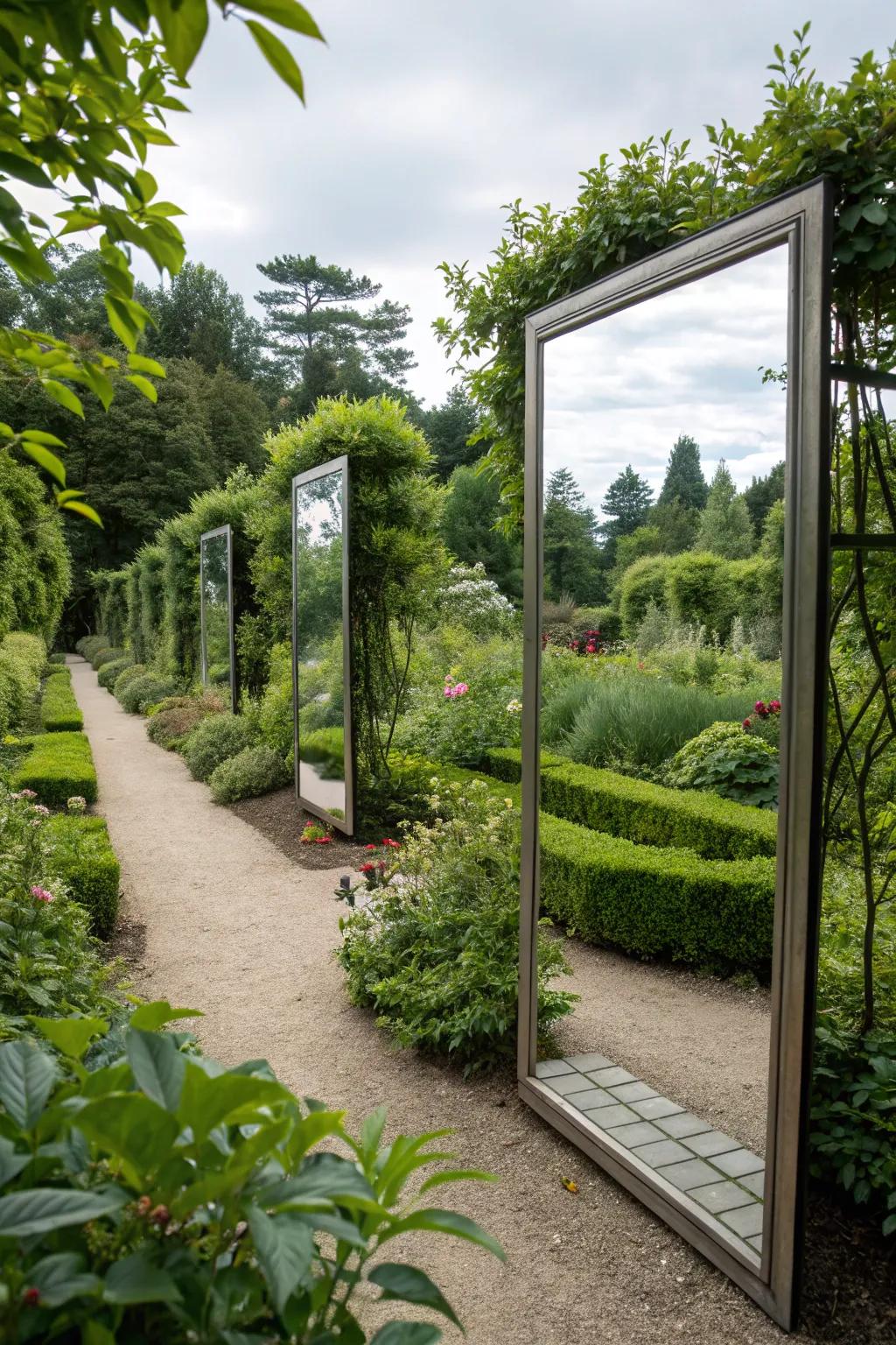 Mirrors expand the garden's space with reflective magic.