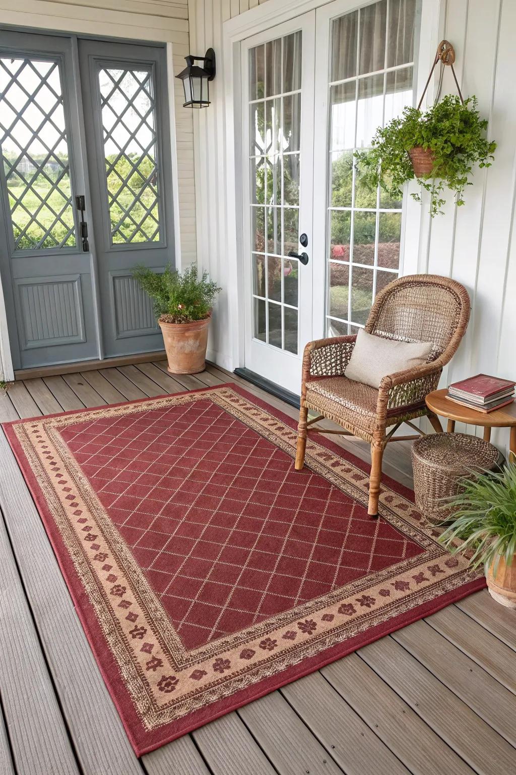 Outdoor rugs bring indoor comfort to the porch.