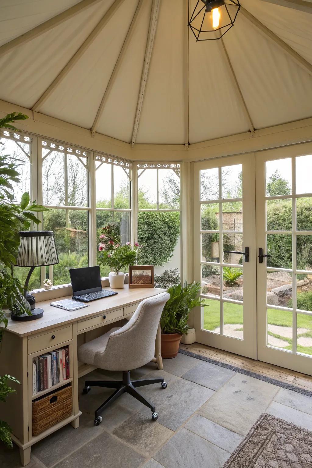 A peaceful home office pavilion with plenty of natural light.