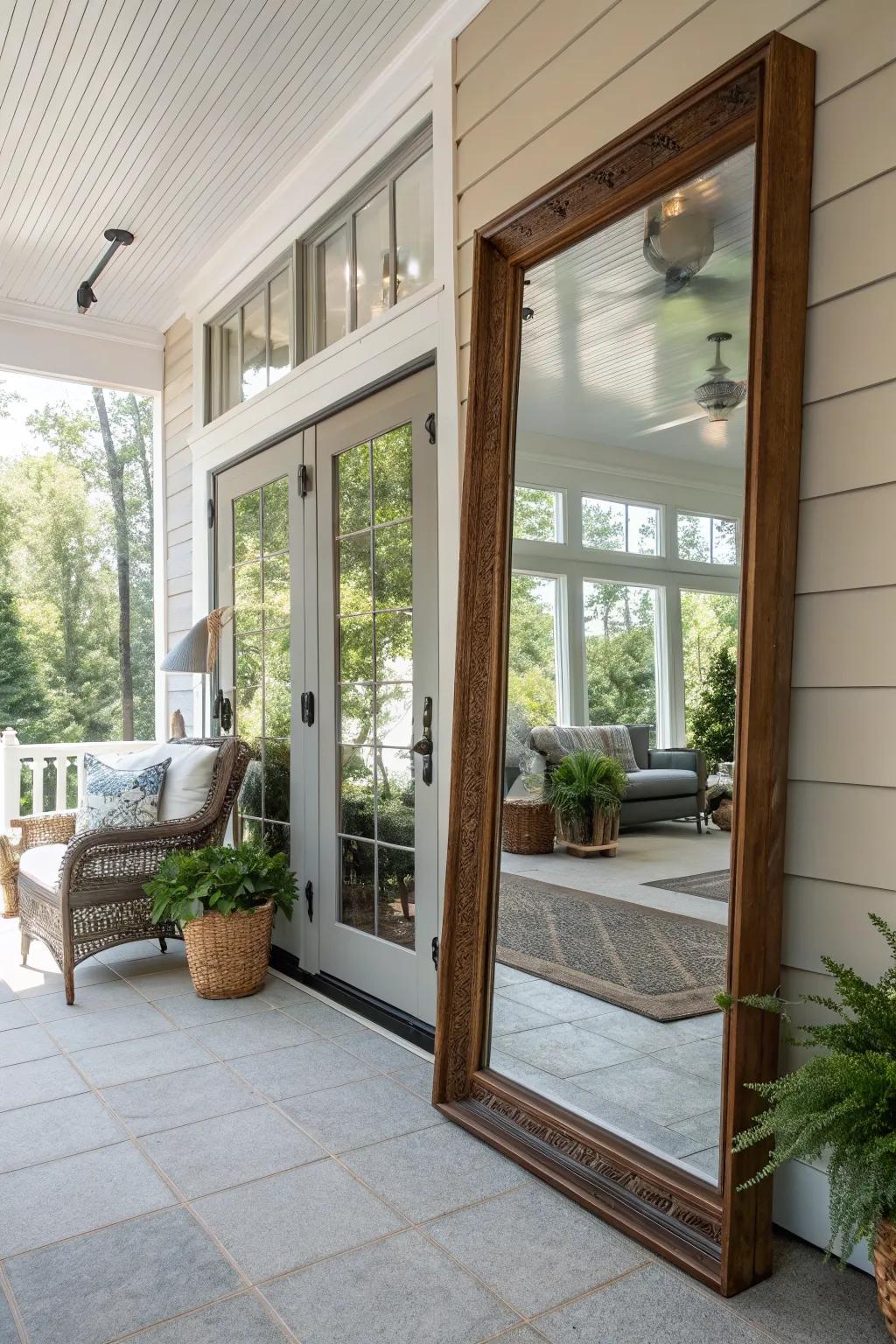 Mirrors can visually enlarge your porch.