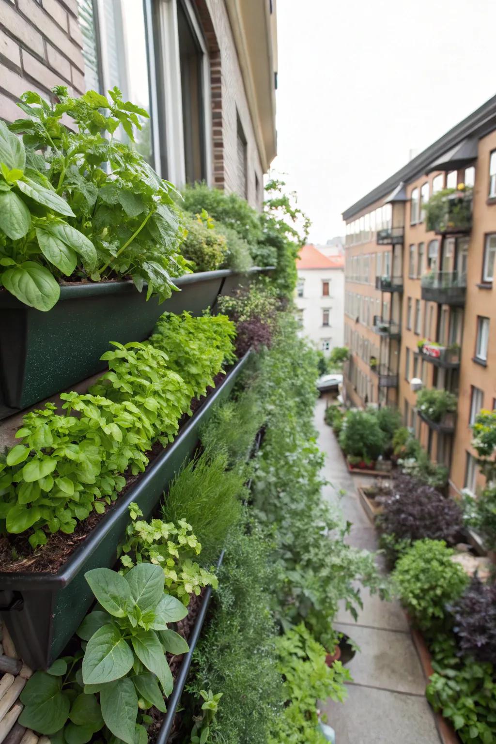 Vertical herb gardens save space and enhance cooking.