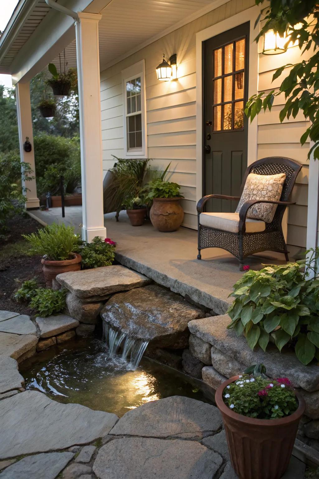 A water feature adds tranquility and charm