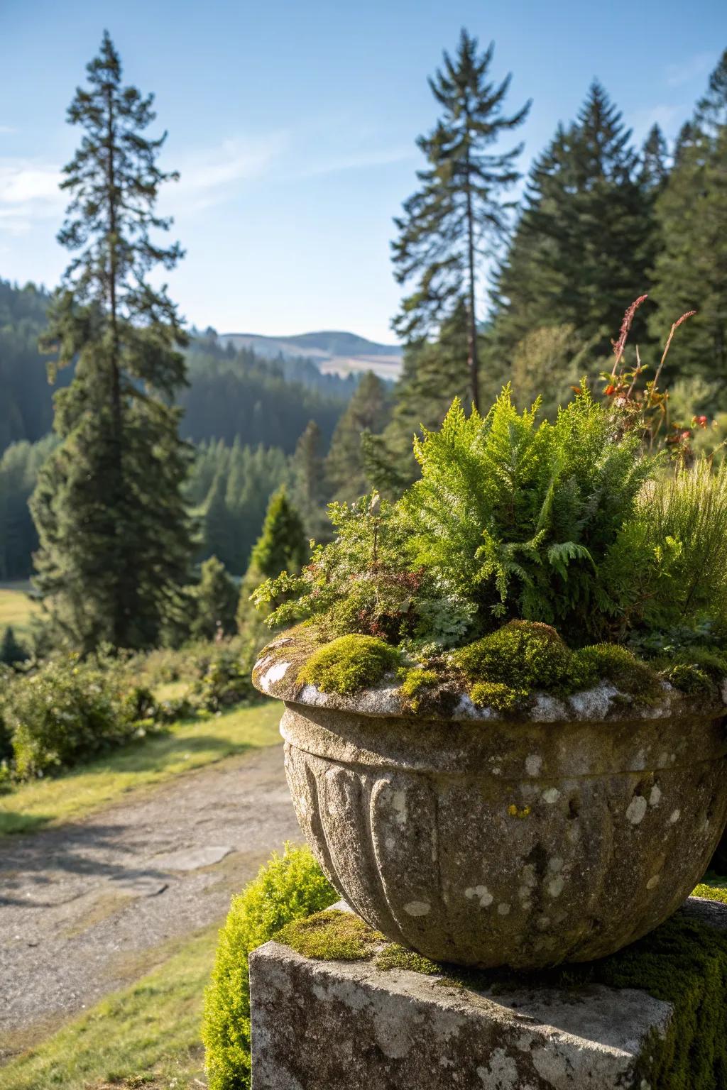 Stone planters: rustic charm for lush greenery.