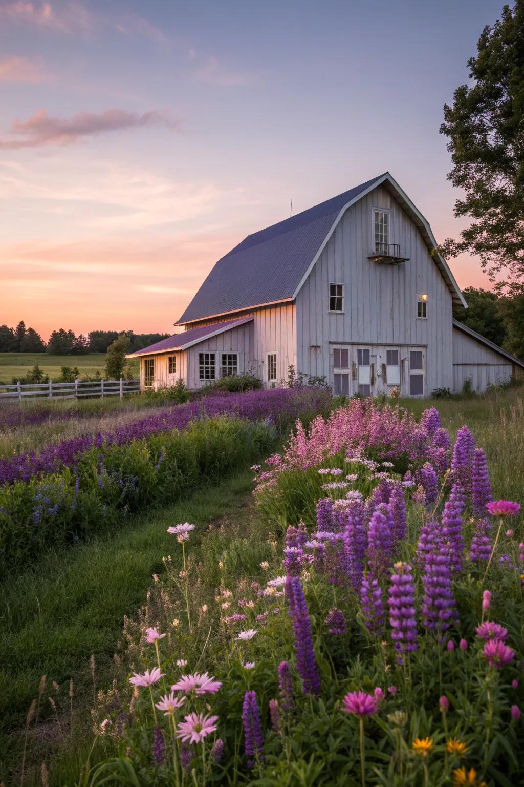 A lavender barn that creates a tranquil and relaxing atmosphere.