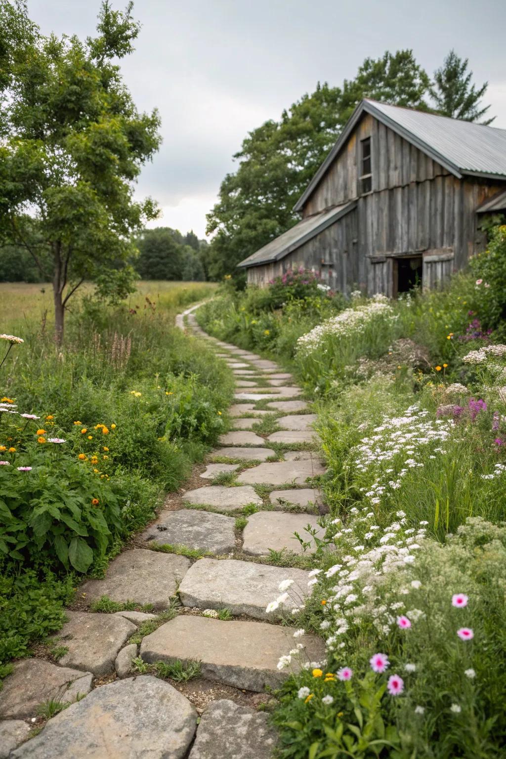 Charming pathways enhance the journey to your barn.