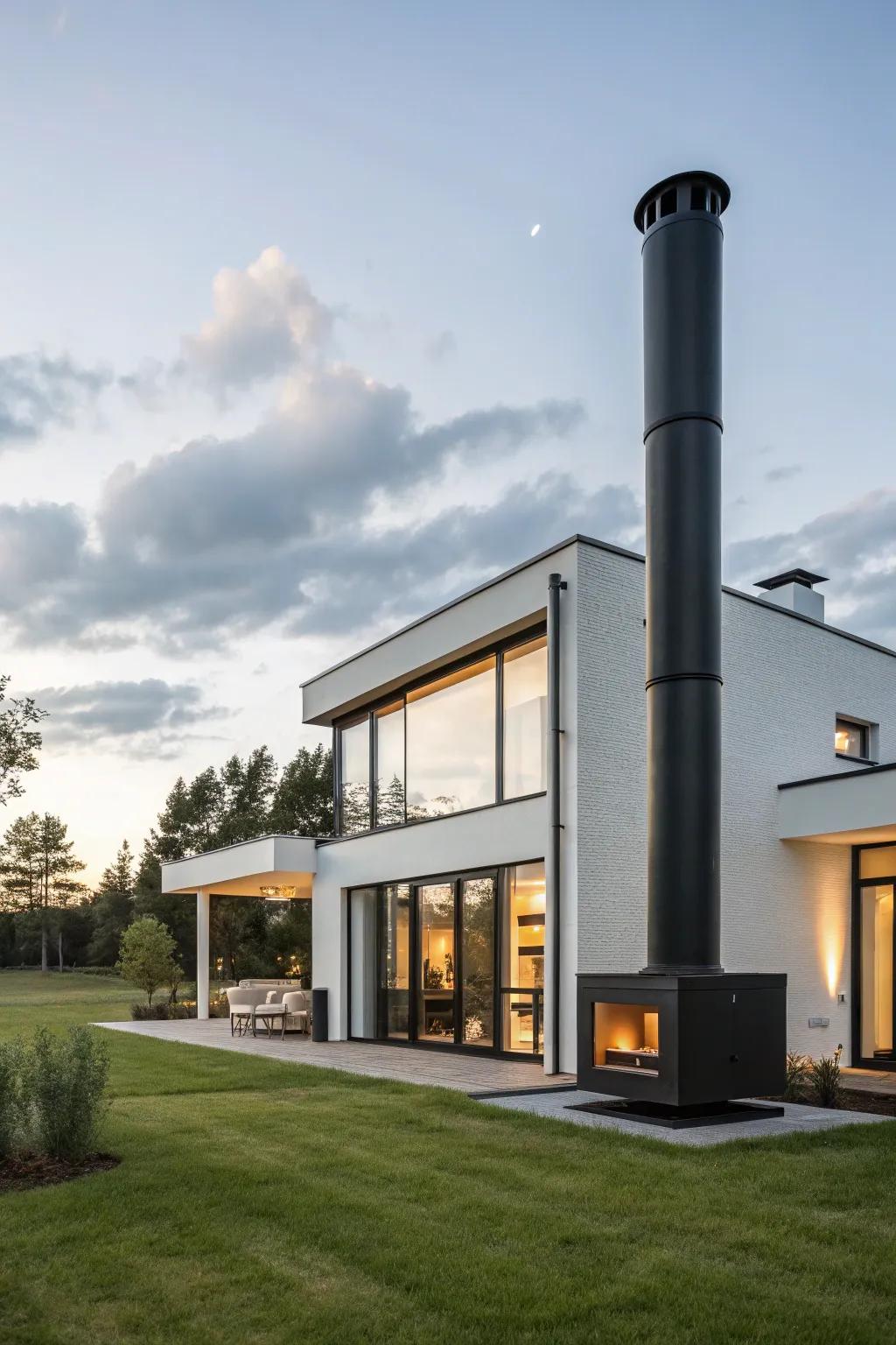 A matte black chimney makes a bold and modern statement.