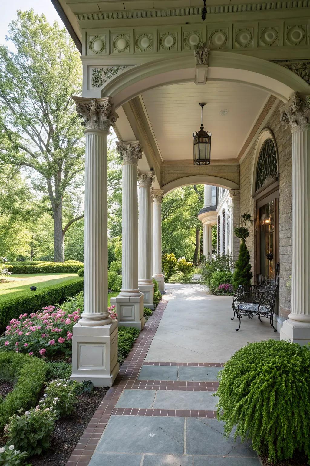 A covered entryway offers protection and enhances the home's architectural appeal.