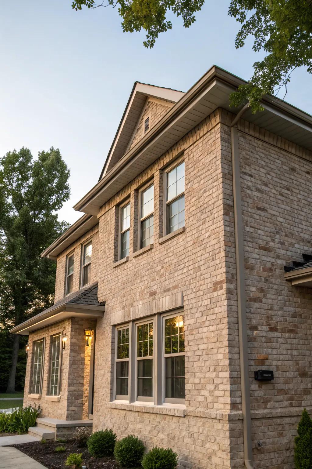 Neutral trims blend seamlessly with brick.