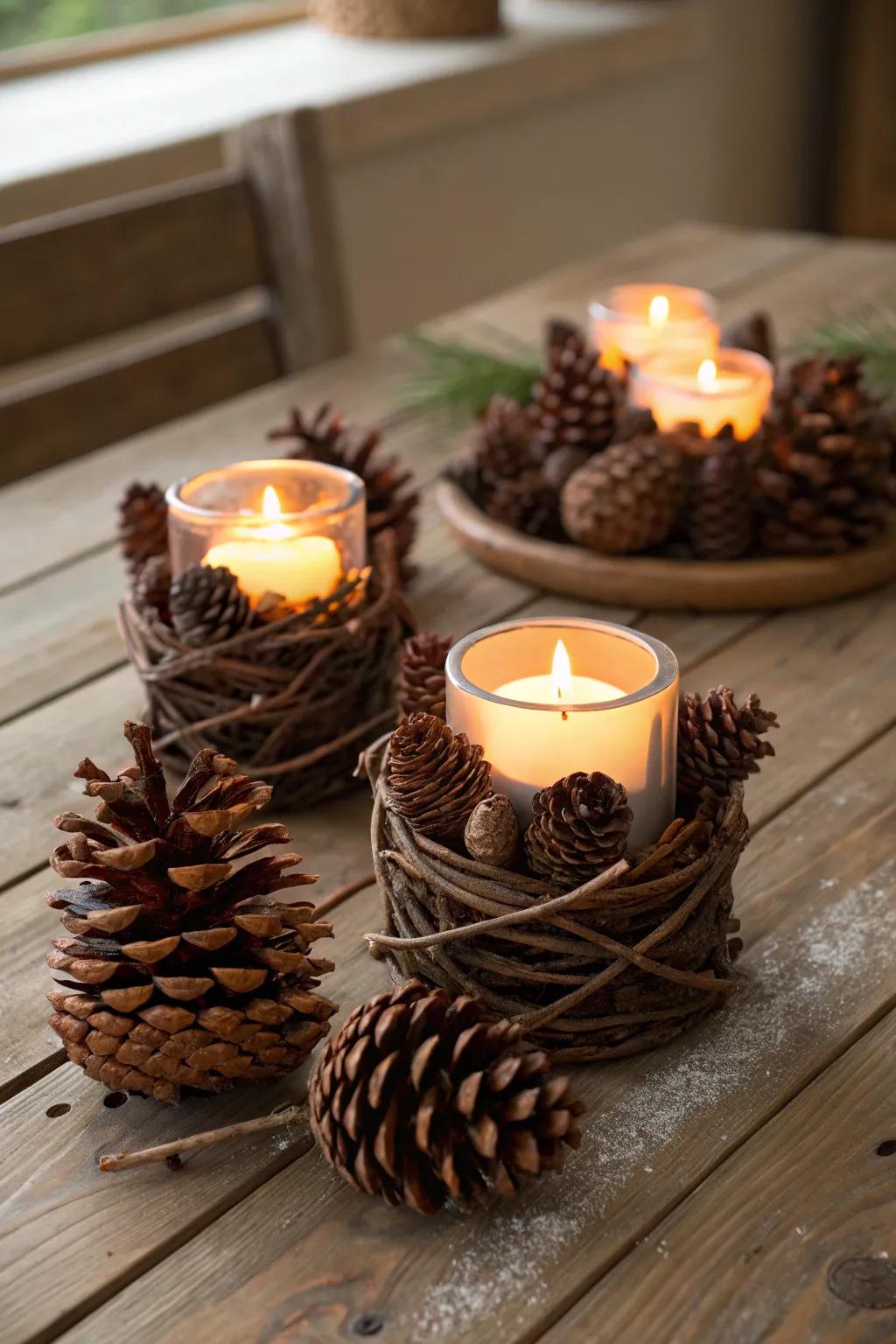 DIY candle holders bring warmth and charm to your setup.