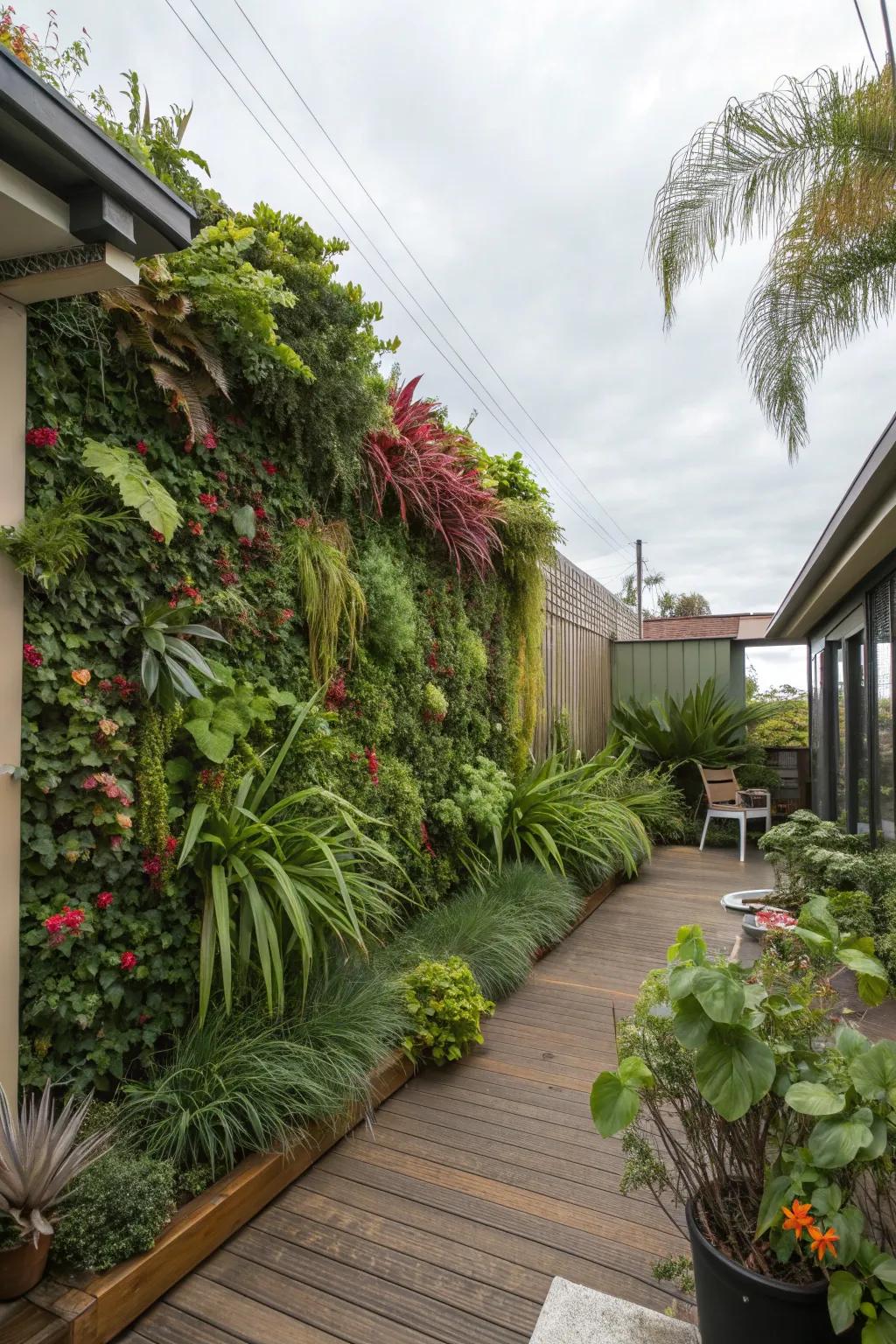 A living wall adds a dramatic vertical element.