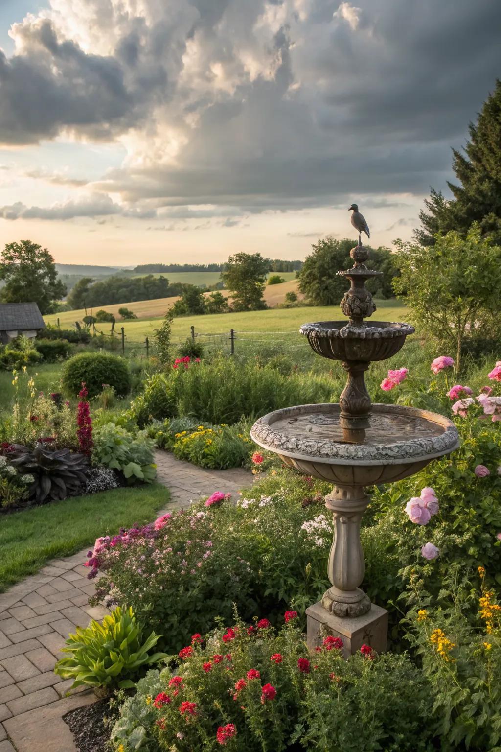 A bird bath adds charm and invites wildlife to your garden.