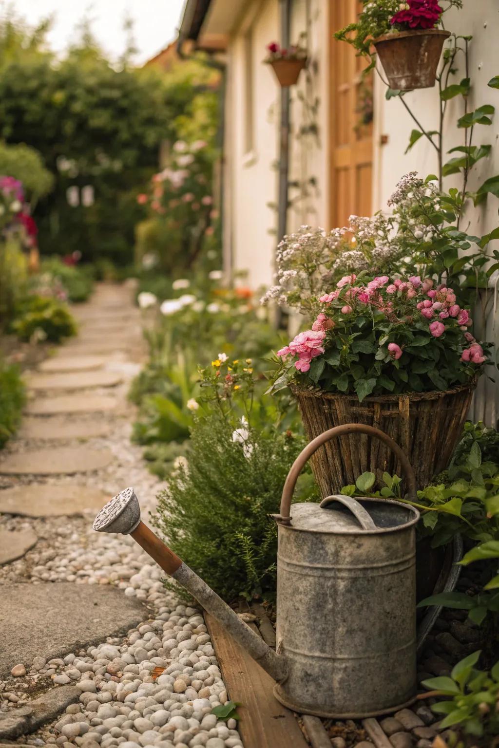 Charming vintage decor brings nostalgia to the garden.