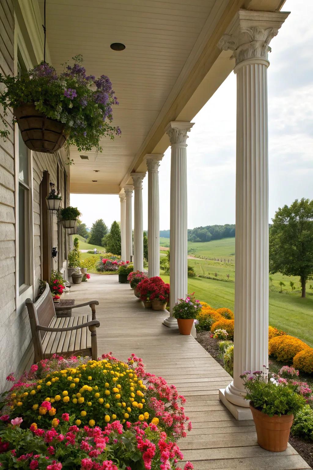 A colonnade of columns forms a majestic entrance walkway.