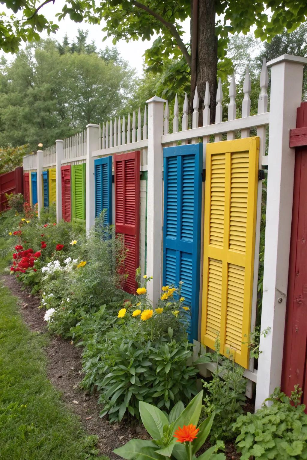Recycled materials adding a unique character to a garden fence.