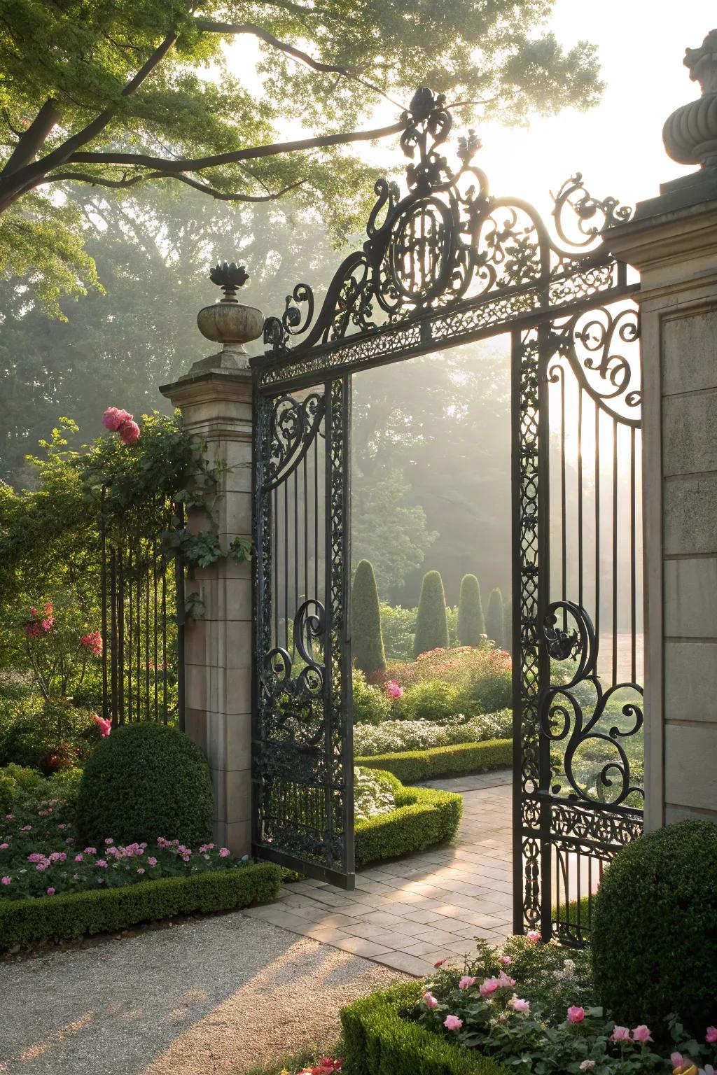 Wrought iron gates bring timeless elegance to any home.