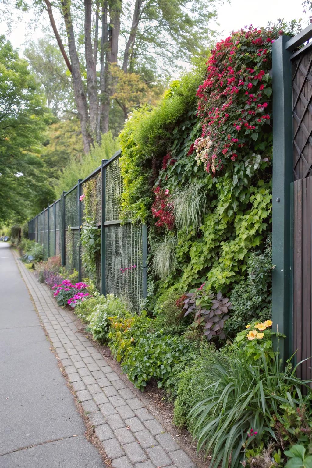 A lush living wall creating a green fence extension.