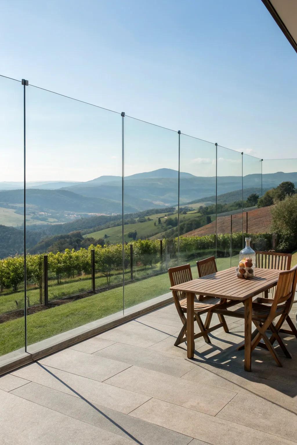 Glass panel fencing offers unobstructed views and modern appeal.