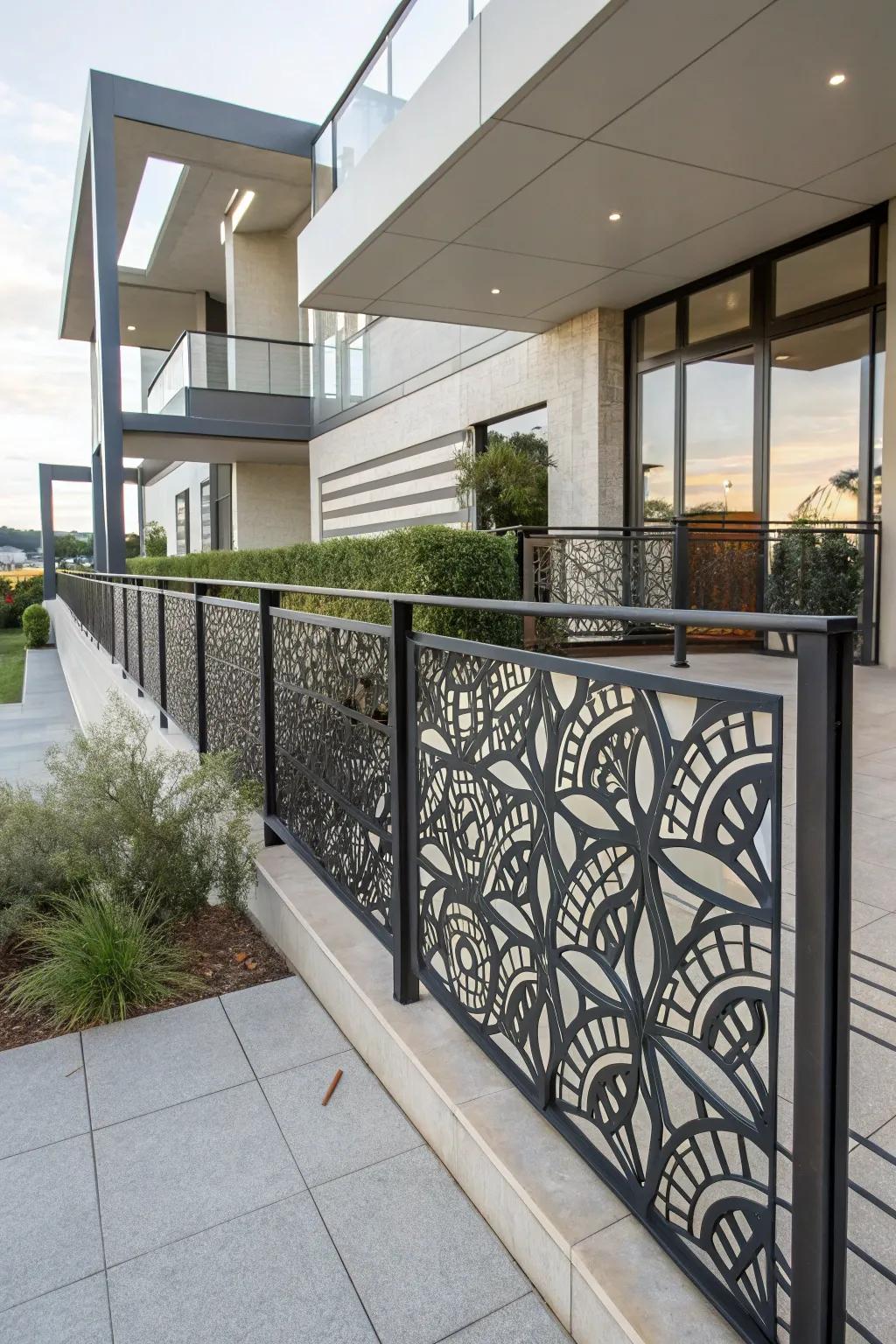 Abstract metal railings are a bold and artistic choice.