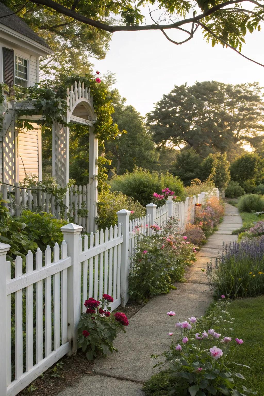 White picket fences evoke timeless charm and nostalgia.