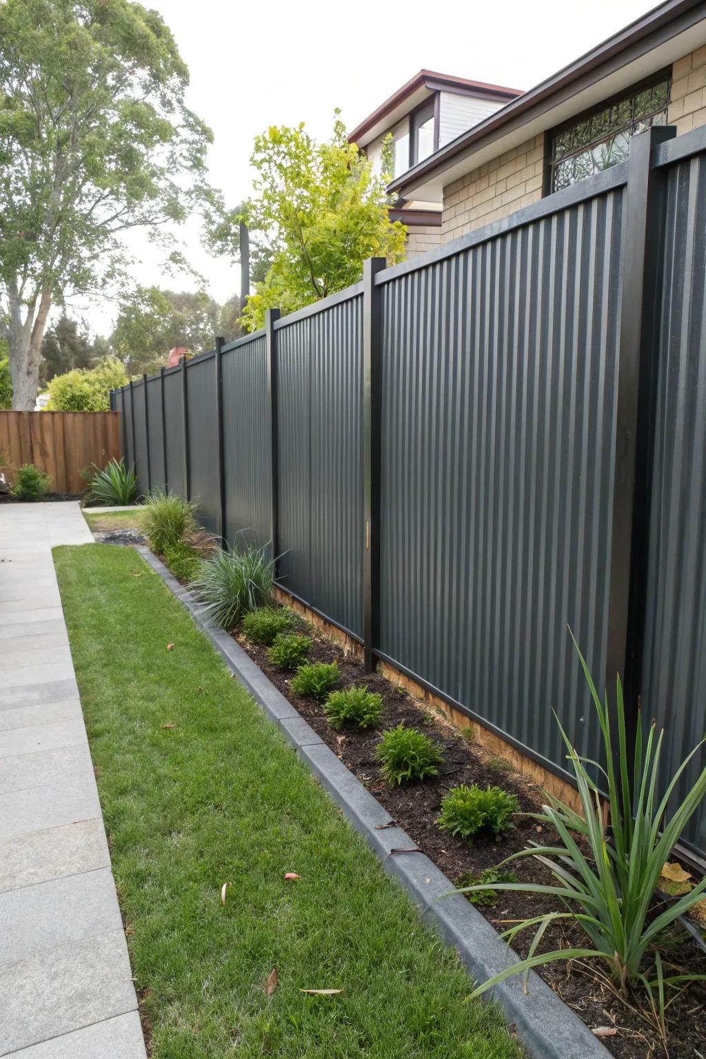 Corrugated metal adds an industrial touch to your fencing.