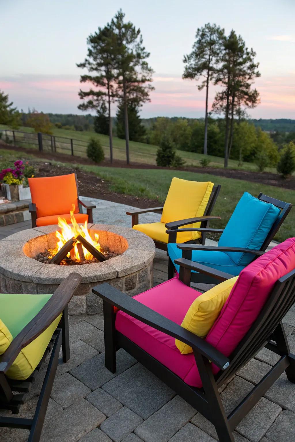 Make outdoor seating cozier with weatherproof cushions.