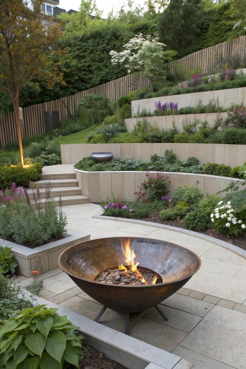 Multi-level design adds depth and character to this inviting garden space.