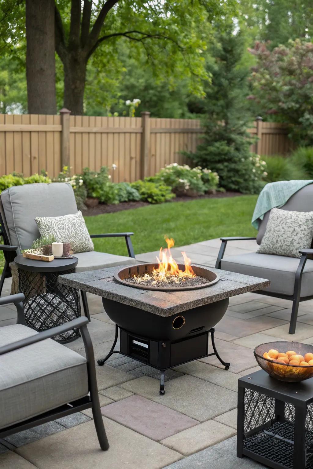 Enjoy flexibility with a portable fire pit table.