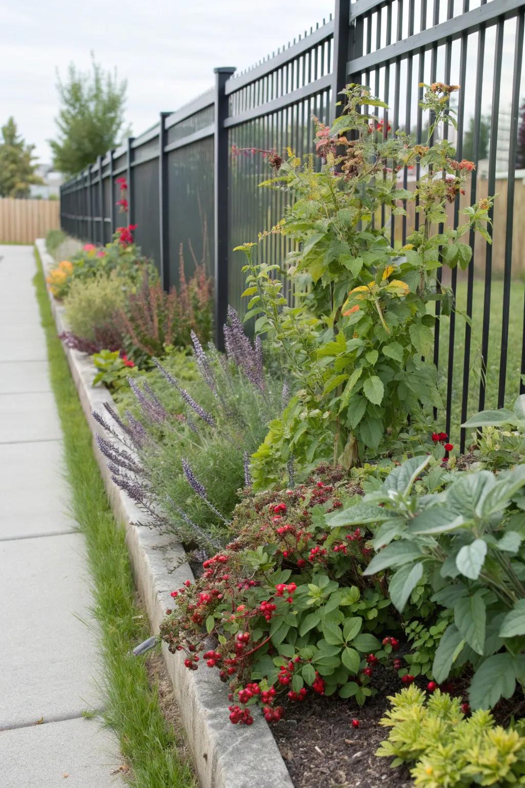 Incorporate edibles for beauty and bounty along your garden fence.